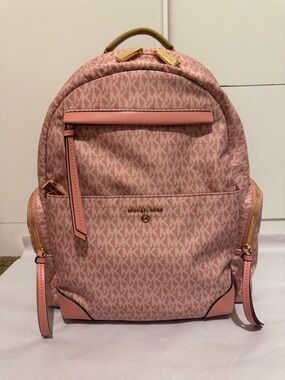 Michael Kors Pink MK Logo Backpack with Gold Hardware